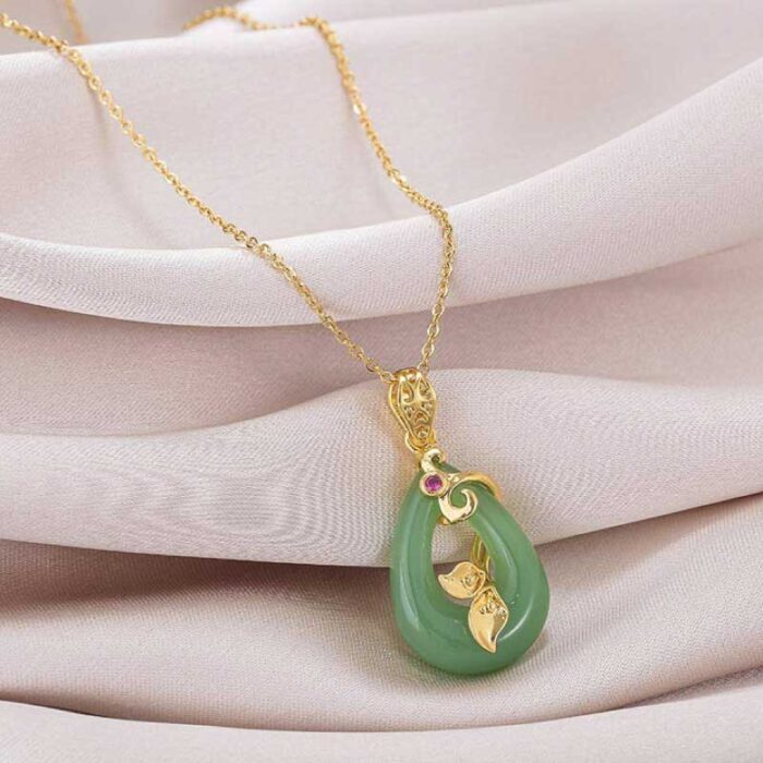 Buddha Stones Jade Oval Pattern Blessing Fortune Necklace