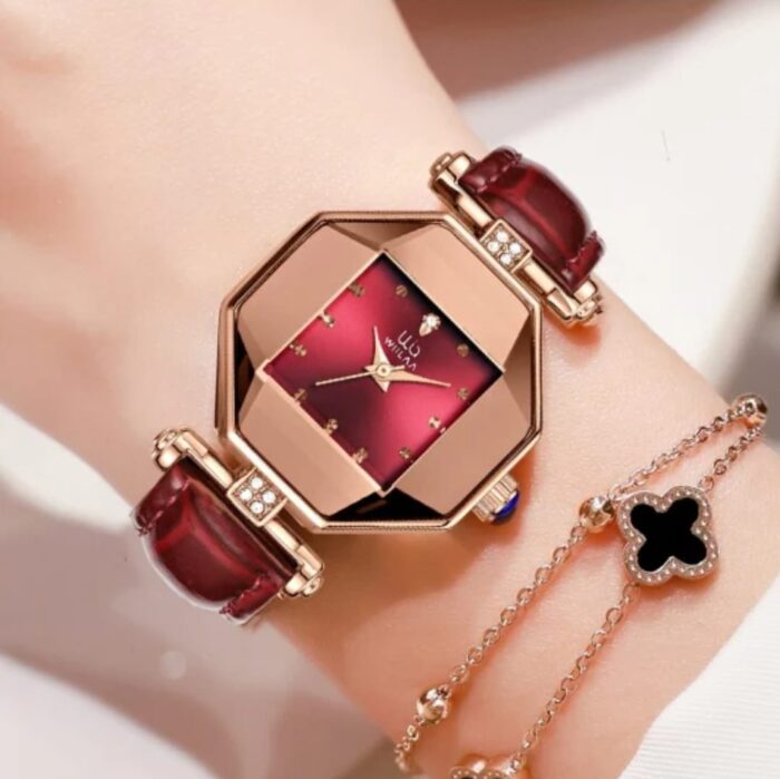 LouisWill Ladies Watch Qua-rtz Watch Gen-uine Leather Strap / Steel Strap Watch Women's Fashion U-ltra Thin Watch Poly-gonal Dia-mond Inlaid Watch 30M Waterproof Watch High Strengthen Glass