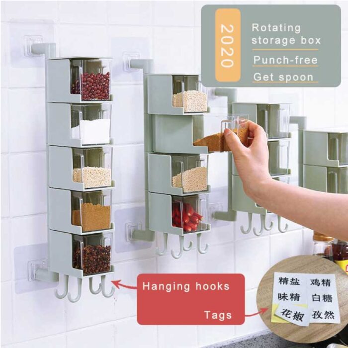 Kitchen Organizer Storage Box Seasoning Jar Bottle Wall Hanging - Keep Your Kitchen Neat And Organized With This Rotatable Spice Rack Ideal For Storing Seasonings And Condiments.