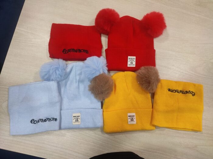 Newborn Kids Baby Boy Girl Pom Hat, Winter Warm Knit Crochet Beanie Cap, Scarf Set - Image 3