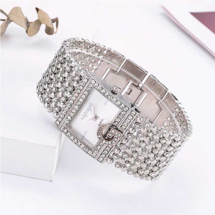 Luxury Rhinestone Bracelet Wide Stainless Steel Rose Gold Women Watches - Image 3