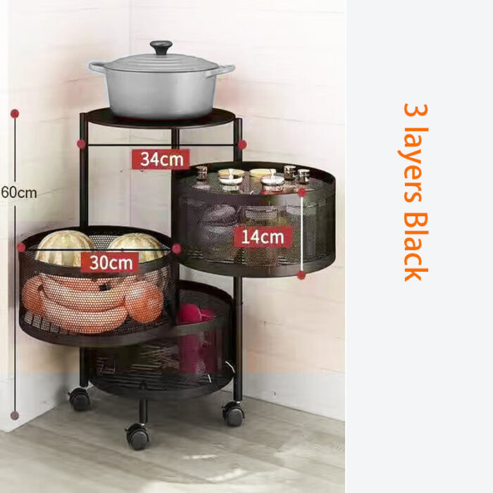 4-Layer round shape Rotating Fruit And Vegetable Basket Storage Shelf Vegetable Rack - Image 3