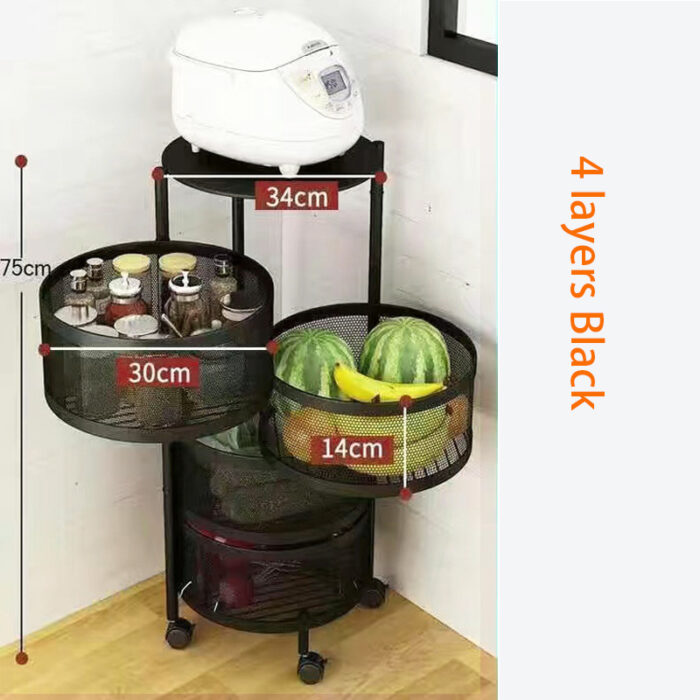 4-Layer round shape Rotating Fruit And Vegetable Basket Storage Shelf Vegetable Rack - Image 4