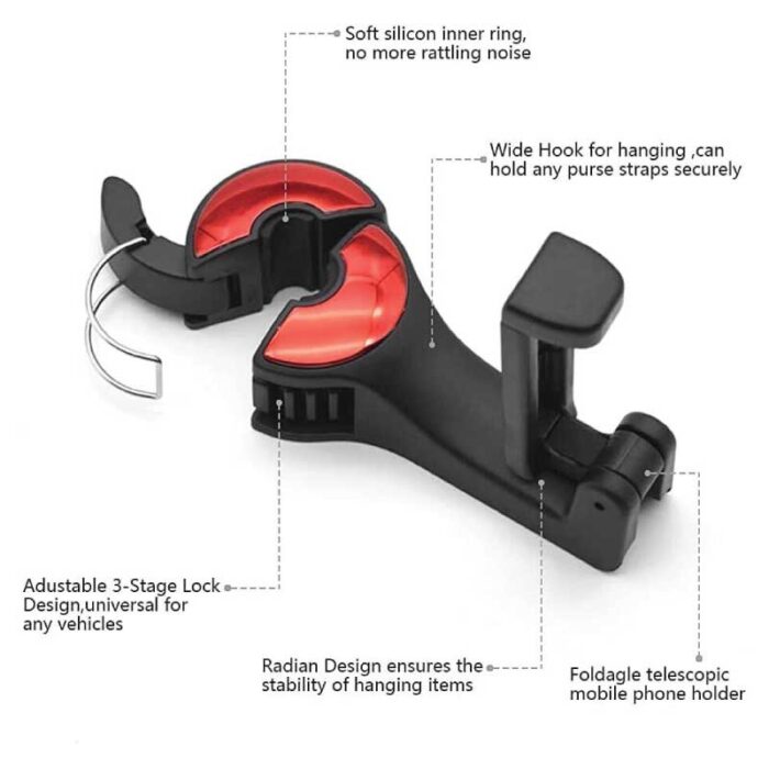 Adjustable Car Hooks Mobile Phone Holder Stand Portable Car Seat Back Fastener Universal Cell Phone Plastic Bracket Support - Image 4