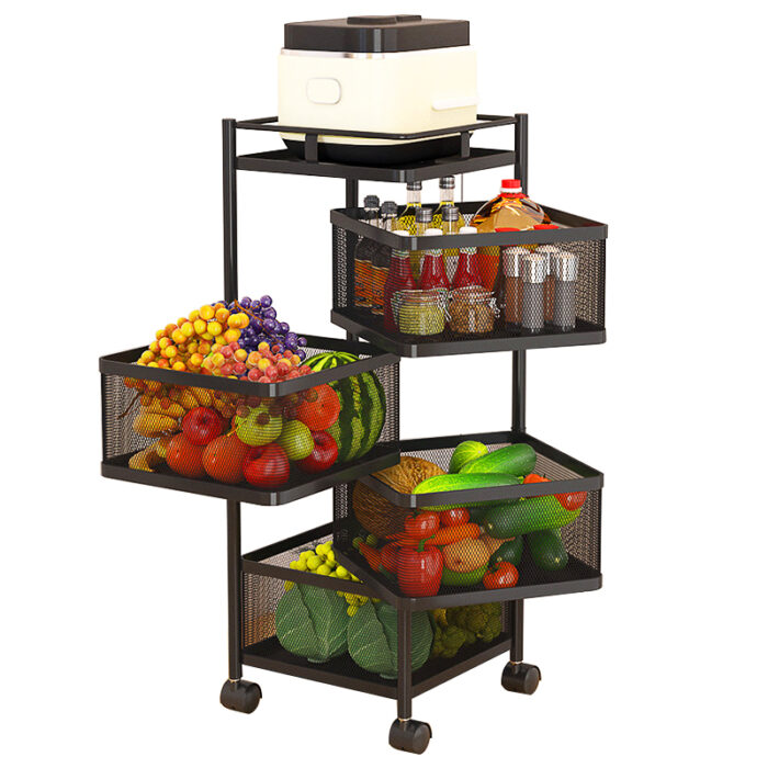 Square Floor 4-Layer Rotating Fruit And Vegetable Basket Storage Shelf Vegetable Rack - Image 4