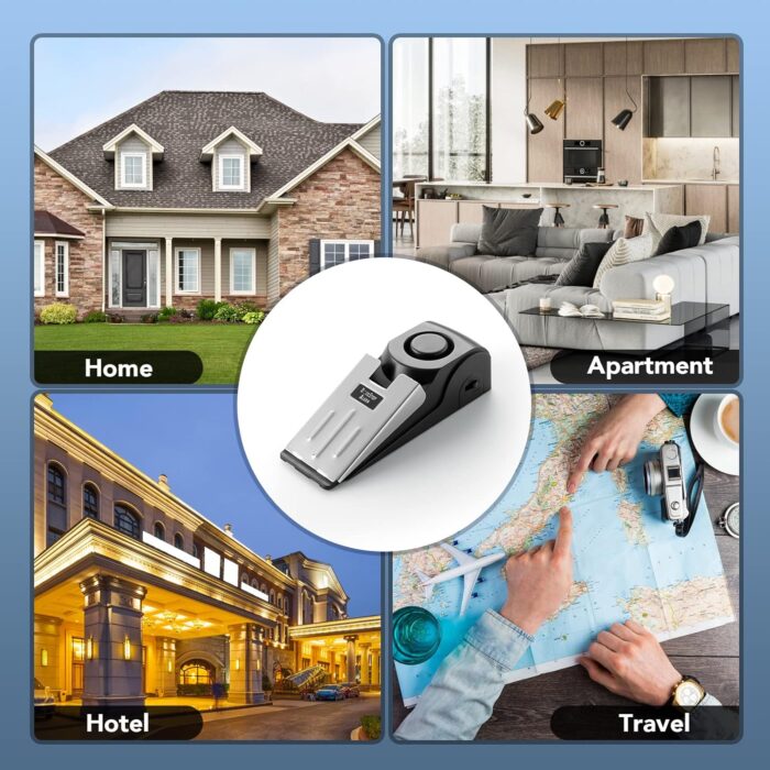 Wedge Shaped 120Db Security Home Door Stopper Alarm Block Blocking Systerm Black silver - Image 5