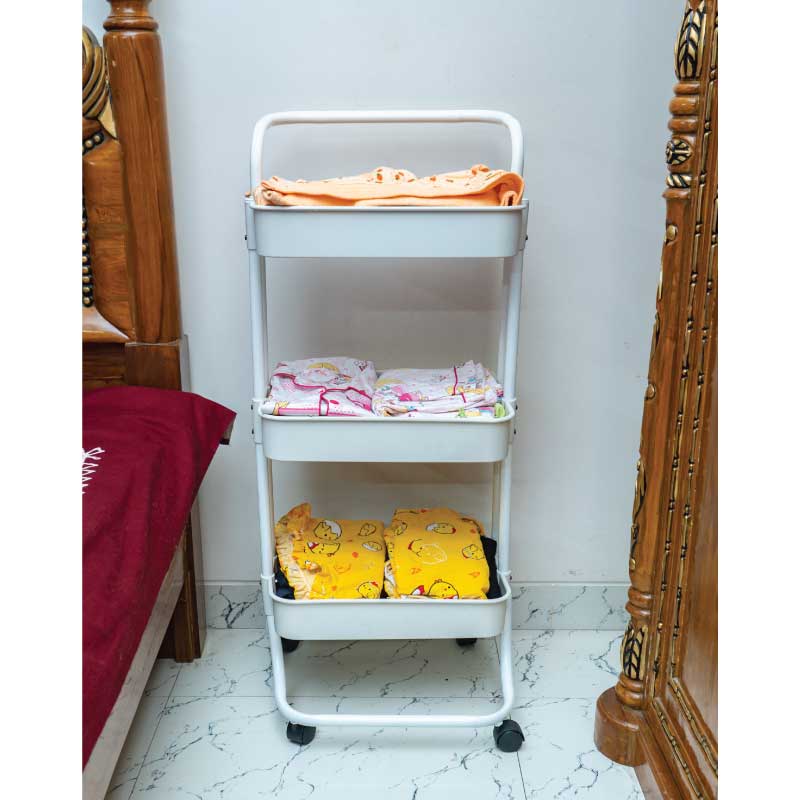 Kitchen Multi-functional Plastic Storage Rack Small Trolley Rack Floor-to-ceiling Multi-layer Home Bedroom Baby Mobile Snack3 Layer Trolley Rack/kitchen rack - Image 6