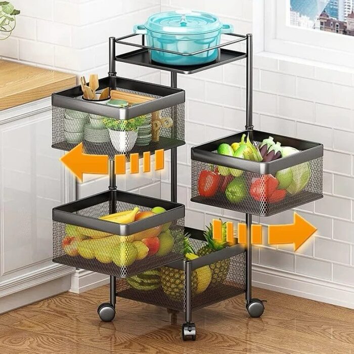 Square Floor 4-Layer Rotating Fruit And Vegetable Basket Storage Shelf Vegetable Rack - Image 6