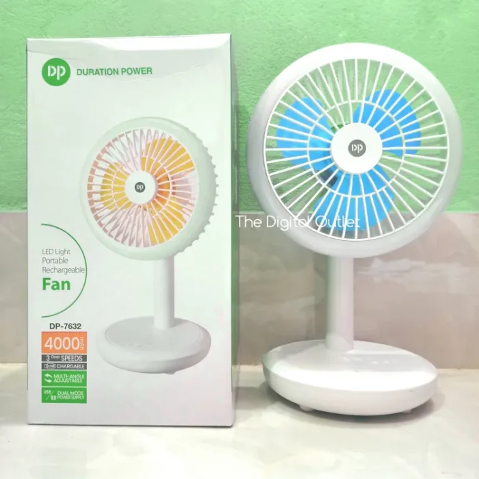 DP-7632 Rechargeable 4000mAh Lithium Battery Strong Wind Up-Down Movable Portable Fan With LED Lamp